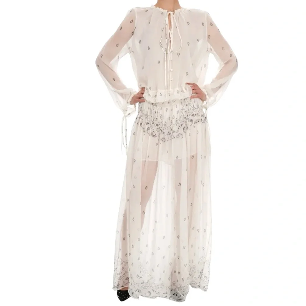 AMIRI Paisley Silk Maxi Dress, White Ivory, NWT, $2000K MSRP, IT 38 - Picture 7 of 11